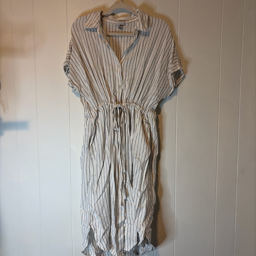 a new day Cream and Black Striped Midi Dress